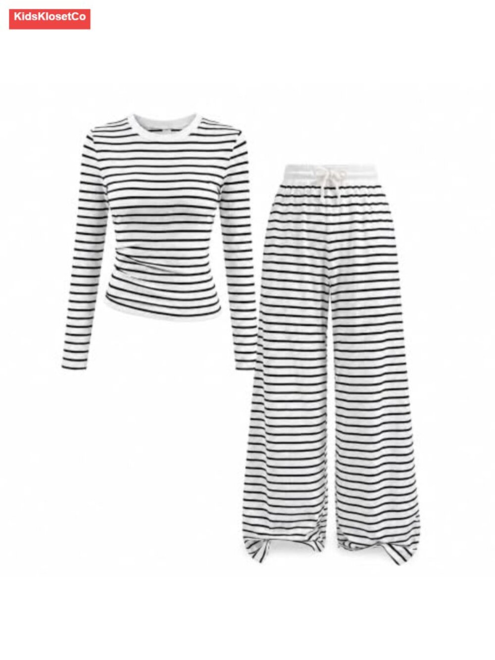 Girls 2 Piece Striped Long Sleeve Tee & Wide Leg Pants Set Cotton Blend